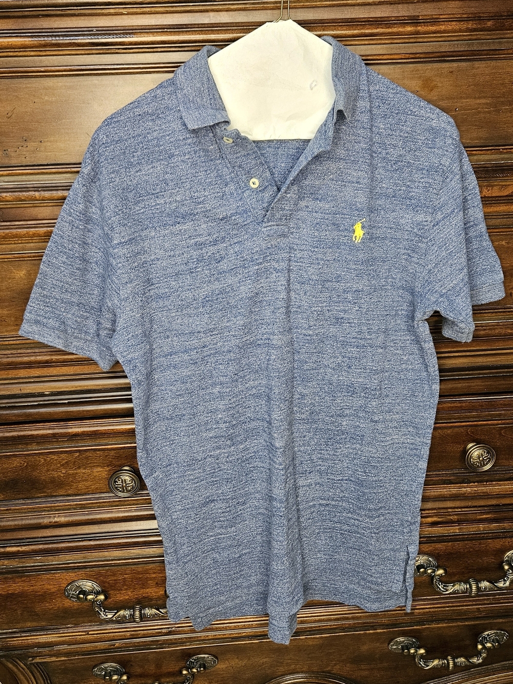 Polo by Ralph Lauren Heathered Blue Short-Sleeve Polo with Yellow Pony